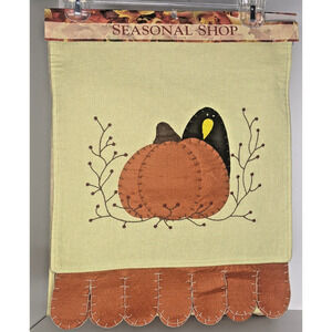 NEW Pumpkin Crow Table Runner Autumn Halloween Cotton w/ Felt Overlays 14 x 72"